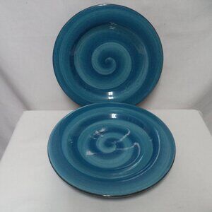 Hausenware Hand painted Blue Twist dinner plate Set 2 dish safe large 11.5"